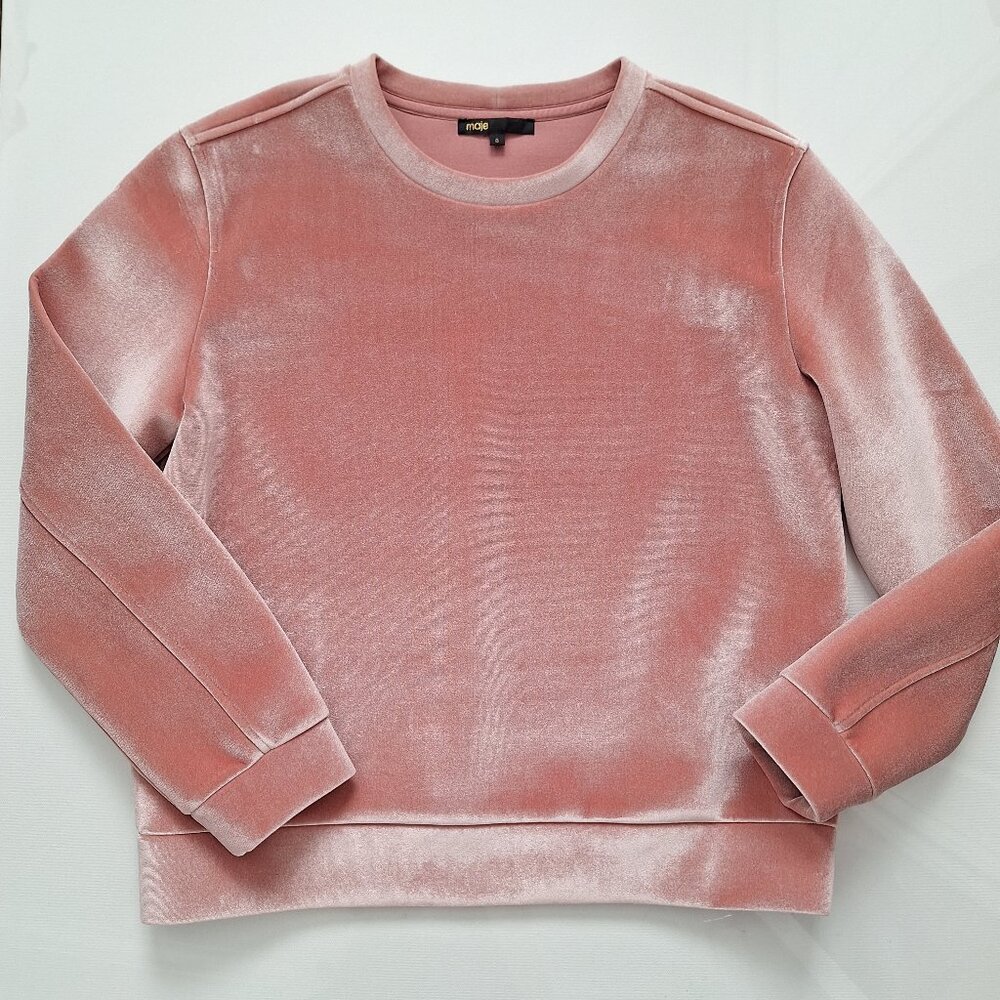 Maje Pink Velvet Crewneck Sweatshirt